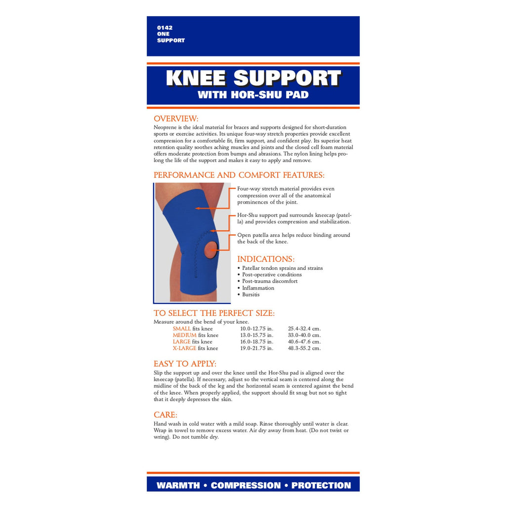 Knee Brace, Neoprene Sleeve, Hor-Shu Pad, Spiral Stays, Blue - Home Medical  Supply