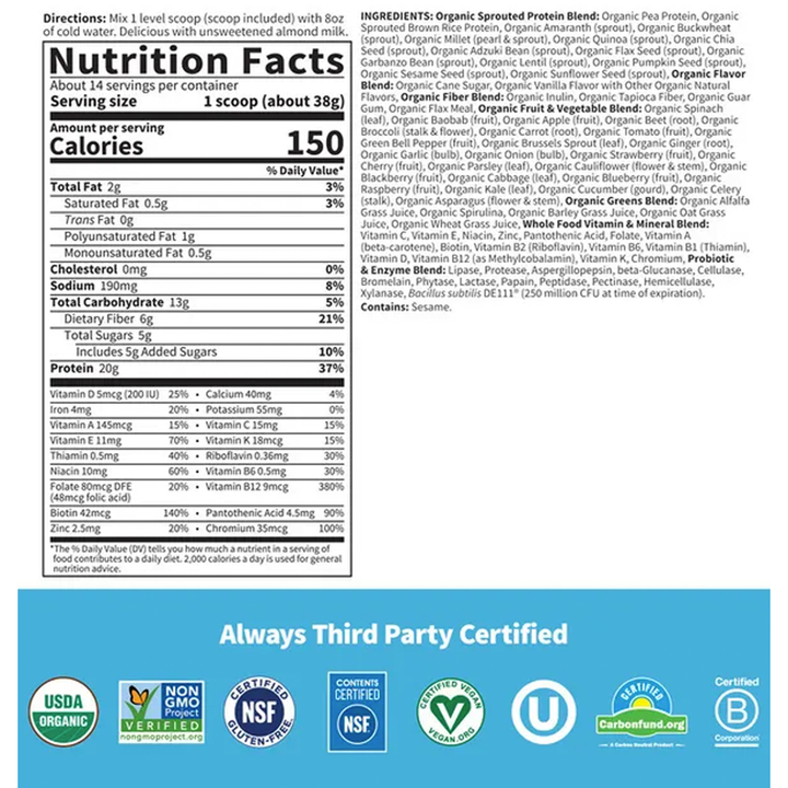 RAW Organic Meal Lightly Sweet 18.76oz