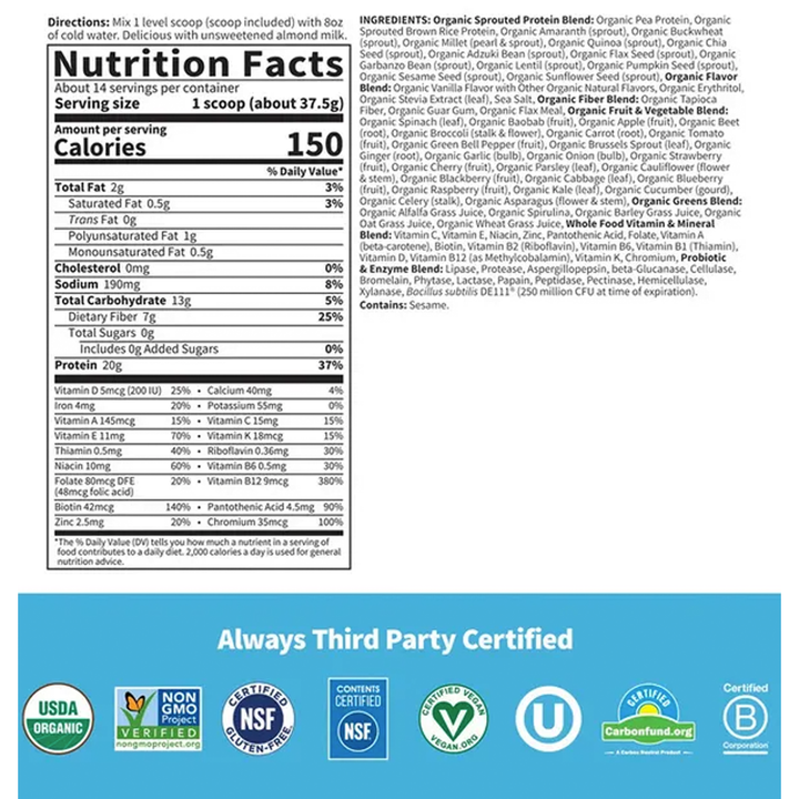 RAW Organic Meal Vanilla 18.52 oz