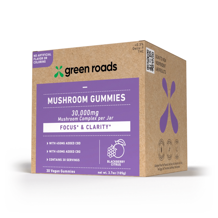 Green Roads | Mushroom Gummies – Focus & Clarity | Cordycep Mushroom Nootropics with 15mg of CBD – 30ct (4 Pack)