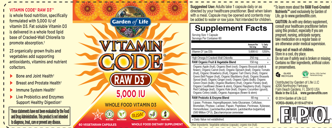 Vitamin Code Raw D3 5000 60 caps