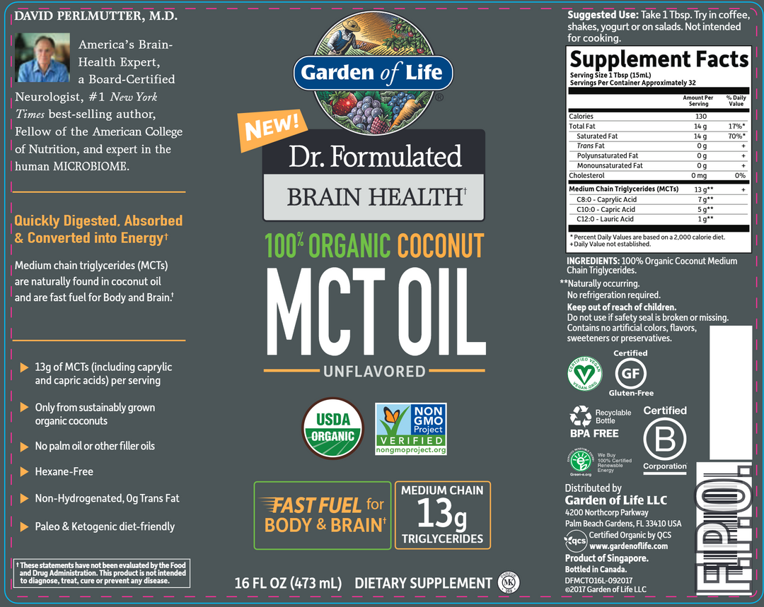 Dr. Formulated Brain Health Organic Coconut MCT Oil 16 fl oz