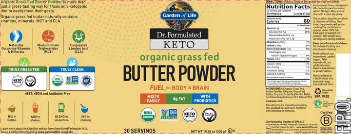 Dr. Formulated Keto Organic Grass Fed Butter Powder 30 serv