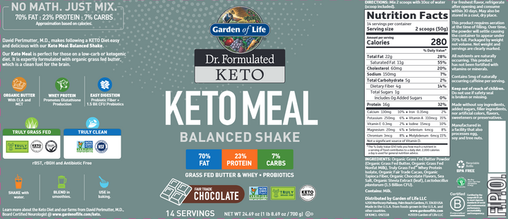 Dr. Formulated Keto Meal Chocolate 14 servings