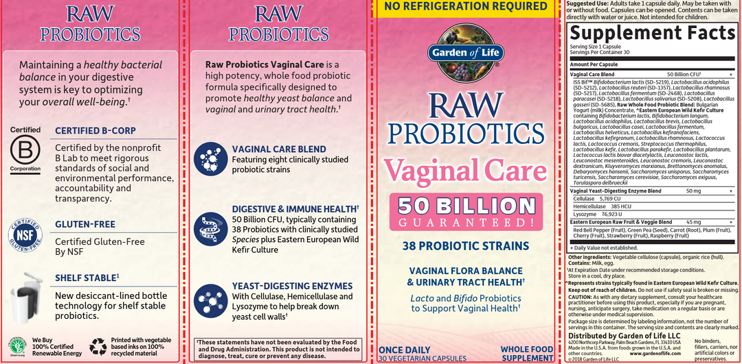 Raw Probiotics Vaginal Care Shelf Stable 30 vegcaps