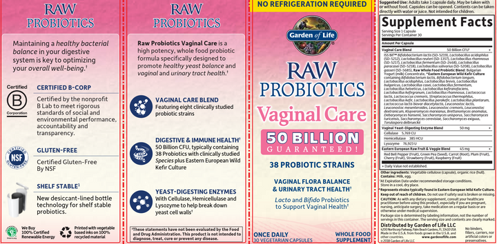 Raw Probiotics Vaginal Care Shelf Stable 30 vegcaps