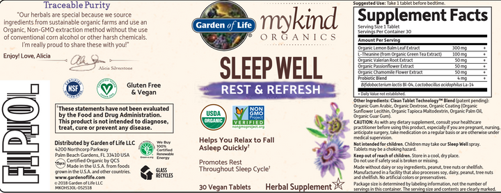 MyKind Organics Sleep Well Rest & Refresh 30 tabs