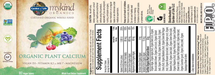 Mykind Organics Plant Calcium 180 tabs