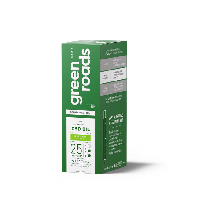 GREEN ROADS | BROAD SPECTRUM CBD TINCTURE APPLE KIWI | 25MG-30ML