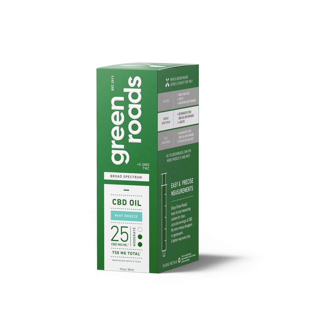 GREEN ROADS | BROAD SPECTRUM CBD TINCTURE MINT BREEZE | 25MG-30ML