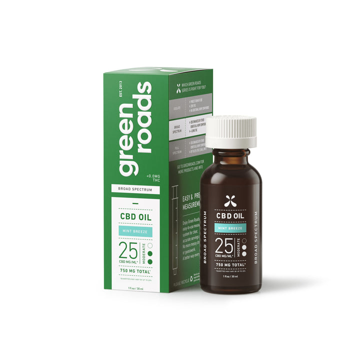 GREEN ROADS | BROAD SPECTRUM CBD TINCTURE MINT BREEZE | 25MG-30ML