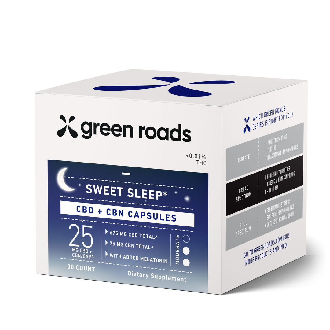 GREEN ROADS | CBD,CBN, & MELATONIN SLEEP CAPSULES | 25MG-30 COUNT