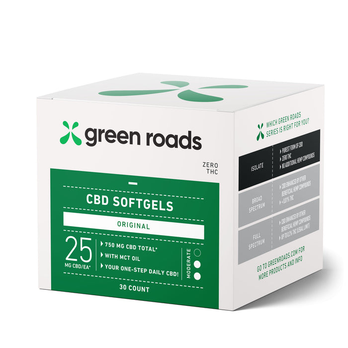 GREEN ROADS | BROAD SPECTRUM CBD SOFTGELS | 25MG-30 COUNT