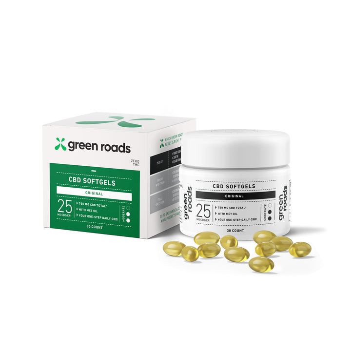 GREEN ROADS | BROAD SPECTRUM CBD SOFTGELS | 25MG-30 COUNT