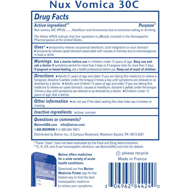 Boiron Nux Vomica, 30C, Quick-Dissolving Pellets - 3 tubes