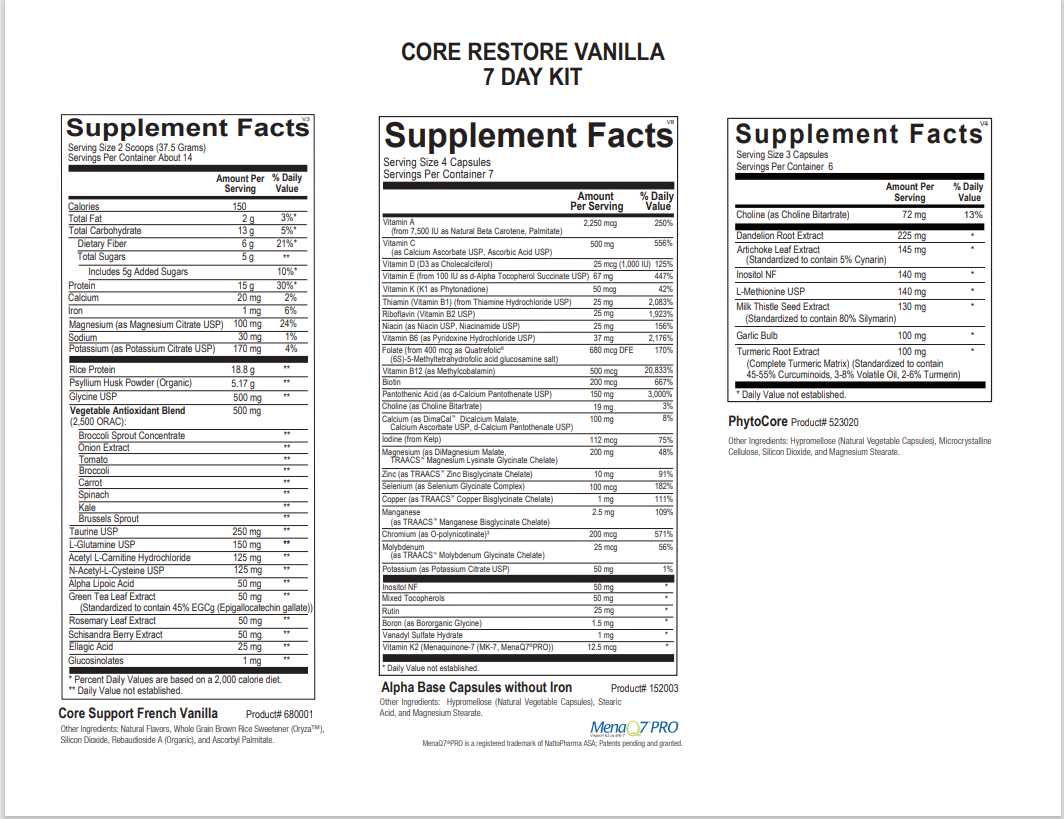 Core Restore 7-Day Kit (Vanilla)