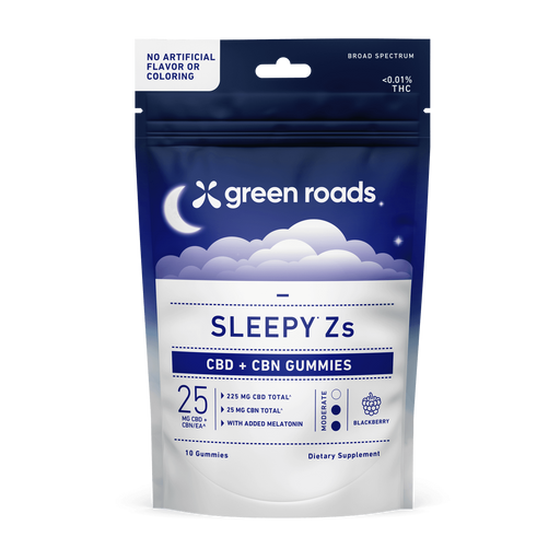 GREEN ROADS | CBD,CBN & MELATONIN SLEEP GUMMIES ON THE GO BLACKBERRY | 25MG-10 COUNT